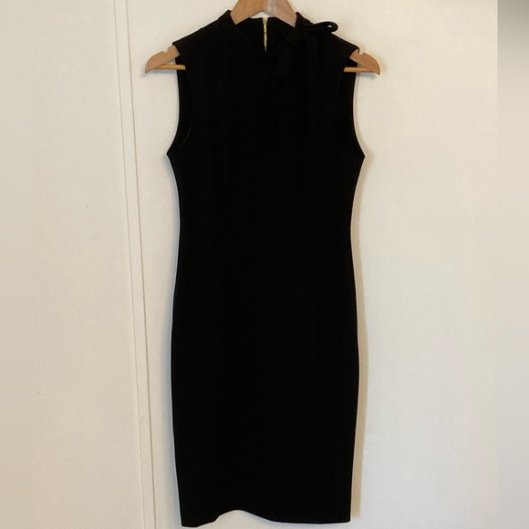 Calvin Klein Black Midi Pencil Dress Sleeveless With Bow Size 8 - Picture 4 of 12